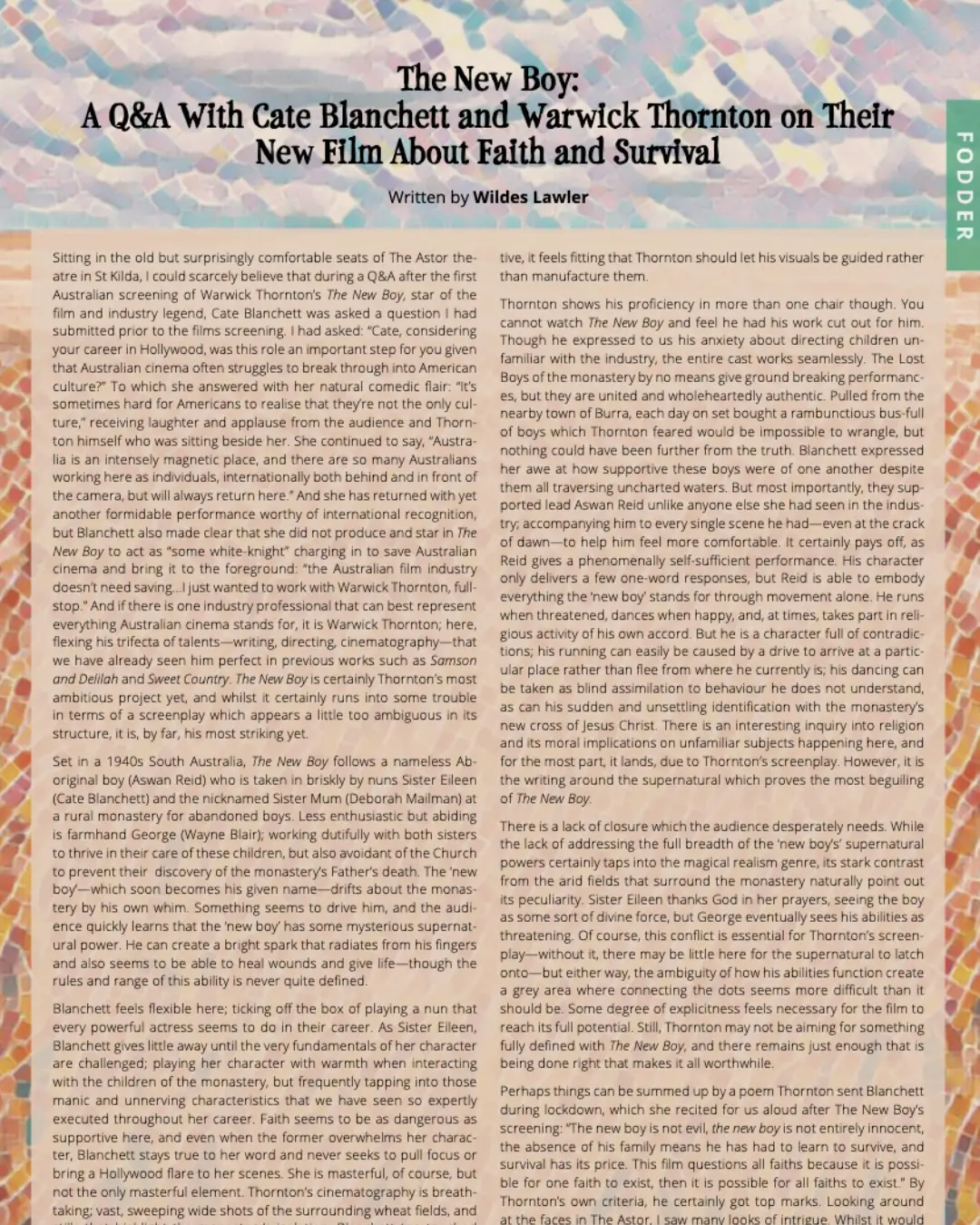 the new boy q&a article with Cate Blanchett